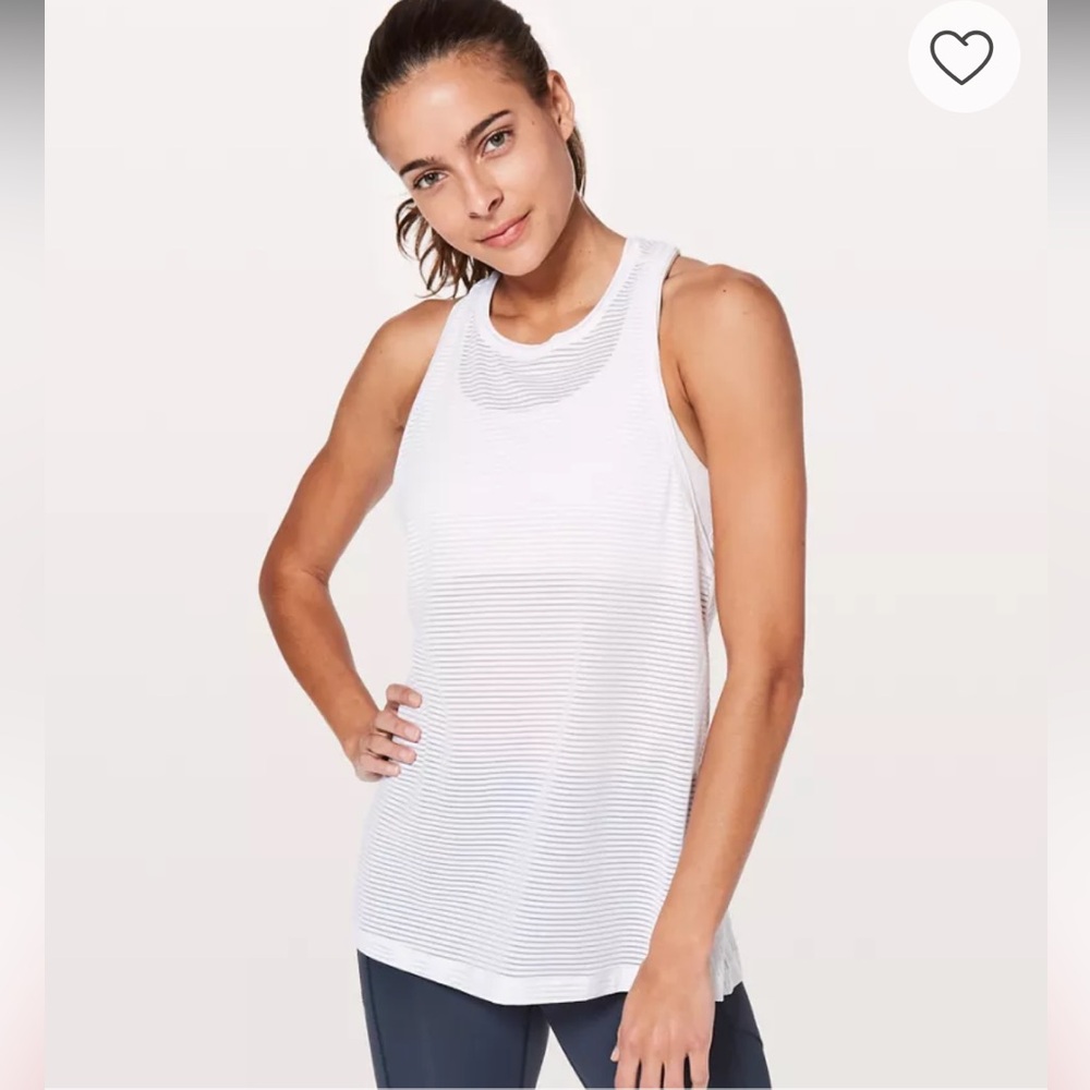 Lululemon Miles Ahead Tank Top Size 10 White Stripe Mesh Tie Back - Picture 2 of 11